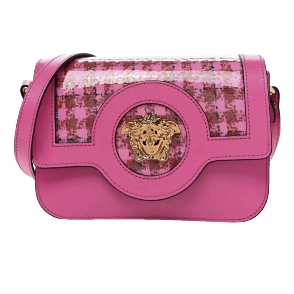 Versace La Medusa Calfskin Vinyl Houndstooth pink Crossbody bag
